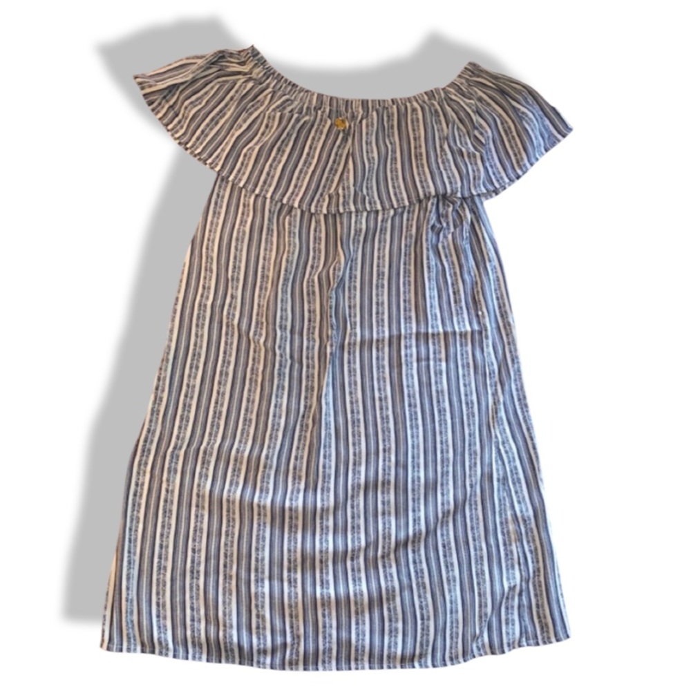 Hawaiian Tropic Blue/White Ruffle Dress, Size Small